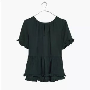 Madewell Stanza Ruffle Hem Top Blouse Green S NWT